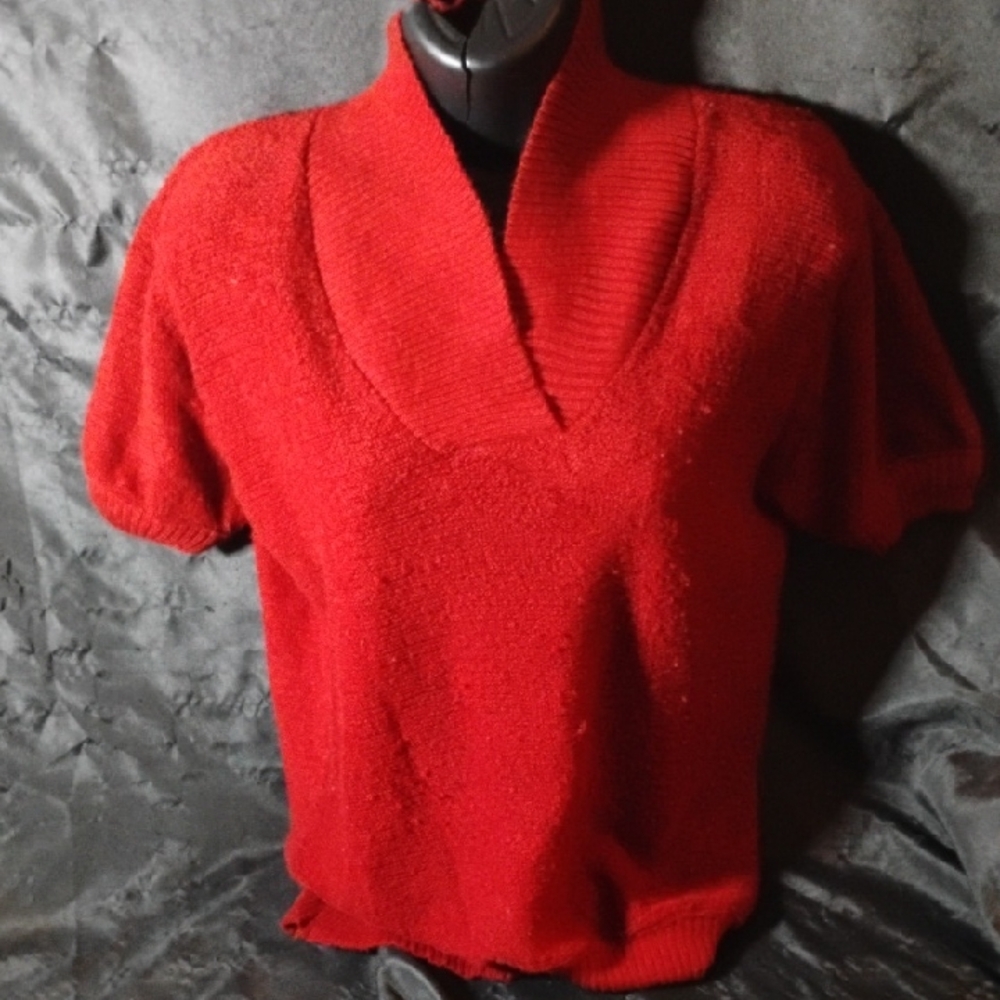 Vintage Burgundy Red Short Sleeve Sweater